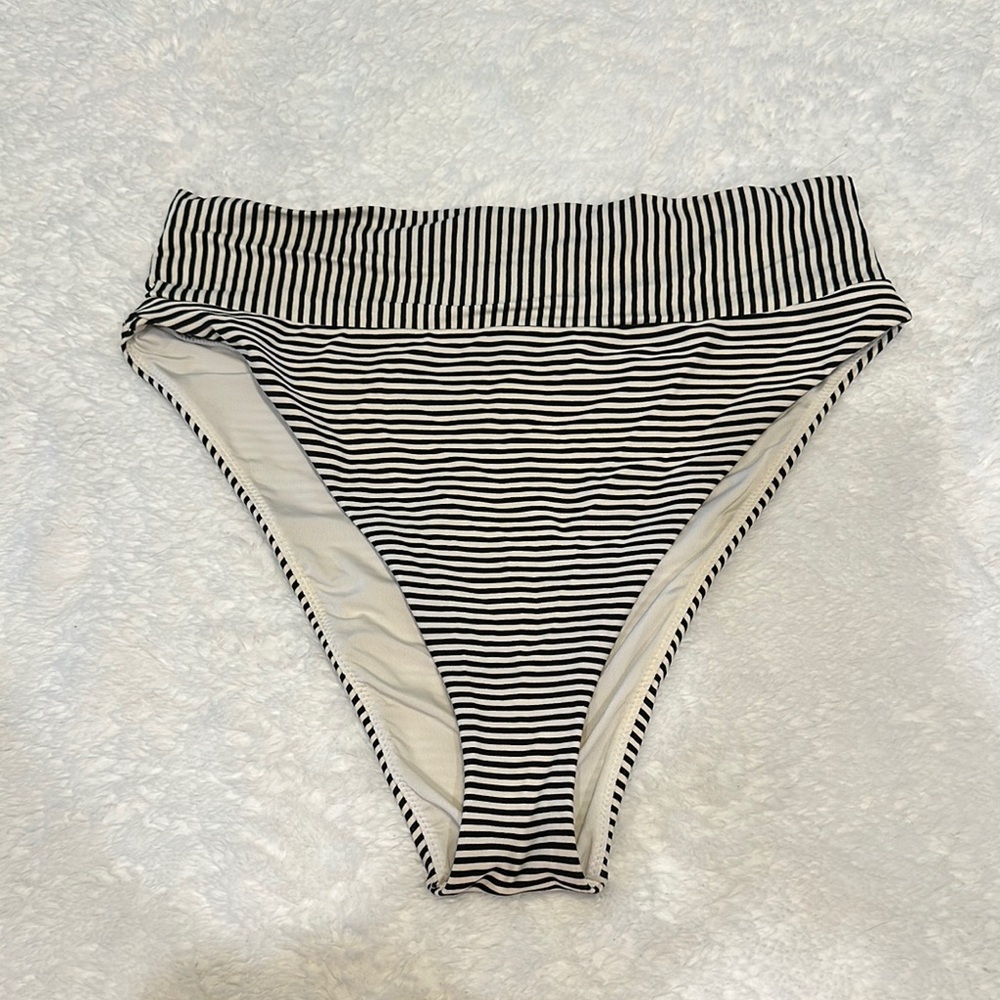 Aerie Black and White Striped Bikini Bottom